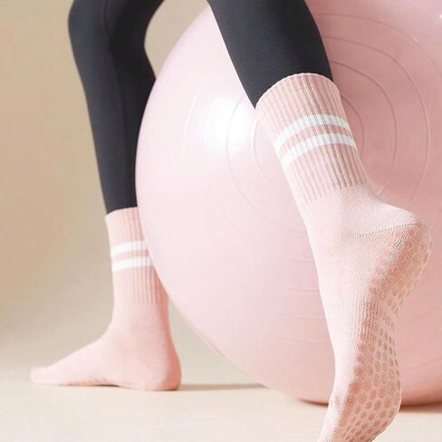 4 Pairs of Mixed-color Pure Cotton Yoga Socks for Women - Mid-calf Length, Anti-slip with Silicone, Ideal for Indoor Fitness, Pilates and Other Sports in Saudi Arabia