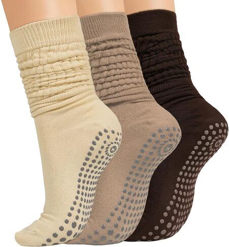 3 Pairs Grip Pilates Socks for Women Yoga Scrunch Socks with Grips for Barre Workout Hospital Long Slouch Sock in Saudi Arabia