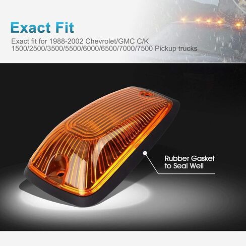 5 X Cab Marker Light, Compatible with 1988-2002 Chevy/GMC C1500 C2500 C3500 K1500 K2500 K3500 Pickup Trucks Amber Lens White LED Cab Roof Running Lights, Top Clearance Light Harness w/Wiring Pack in Kuwait