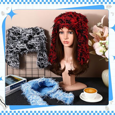 3 Pcs Fuzzy Beanie Bunny Ears Hat Faux Fur Y2k Furry Fluffy Warm Hat Long Rabbit Ears Plush Slouchy Cap for Winter in Saudi Arabia