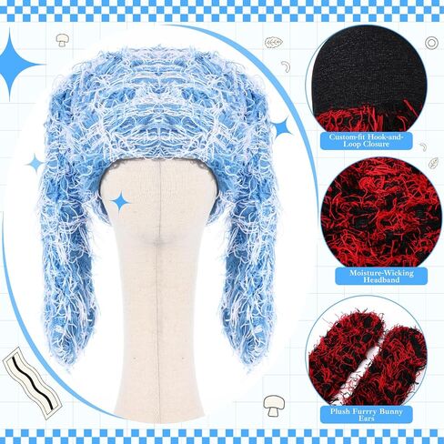 3 Pcs Fuzzy Beanie Bunny Ears Hat Faux Fur Y2k Furry Fluffy Warm Hat Long Rabbit Ears Plush Slouchy Cap for Winter in Saudi Arabia