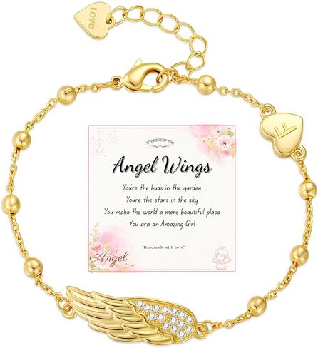 APSVO Angel Wings Bracelets For Girls Pracelets Ordial Bracelets for Women Girls Love Heart Airt A-Z Beads Gold Bracelet Homes for Dinity in Kuwait