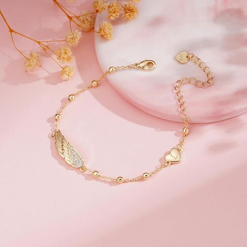 APSVO Angel Wings Bracelets For Girls Pracelets Ordial Bracelets for Women Girls Love Heart Airt A-Z Beads Gold Bracelet Homes for Dinity in Kuwait
