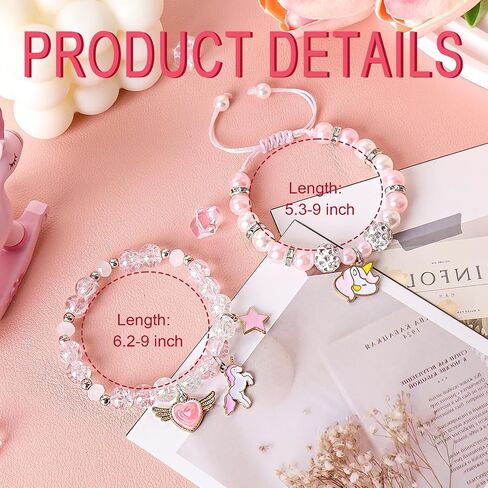 Kawaii Unicorn Bracelet Birthday Gifts for Gir Adjustable Pink Pearl and Crystal Beads Unicorn Decorations Jewelry for 4 5 6 7 8 9 10 11 12 Gir Daughter Granddaughter Niece in Saudi Arabia