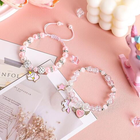 Kawaii Unicorn Bracelet Birthday Gifts for Gir Adjustable Pink Pearl and Crystal Beads Unicorn Decorations Jewelry for 4 5 6 7 8 9 10 11 12 Gir Daughter Granddaughter Niece in Saudi Arabia