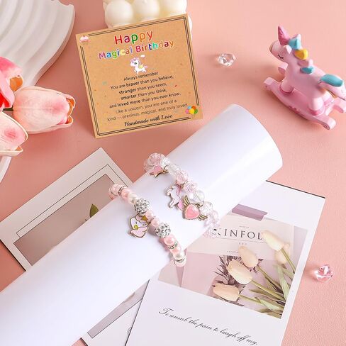 Kawaii Unicorn Bracelet Birthday Gifts for Gir Adjustable Pink Pearl and Crystal Beads Unicorn Decorations Jewelry for 4 5 6 7 8 9 10 11 12 Gir Daughter Granddaughter Niece in Saudi Arabia