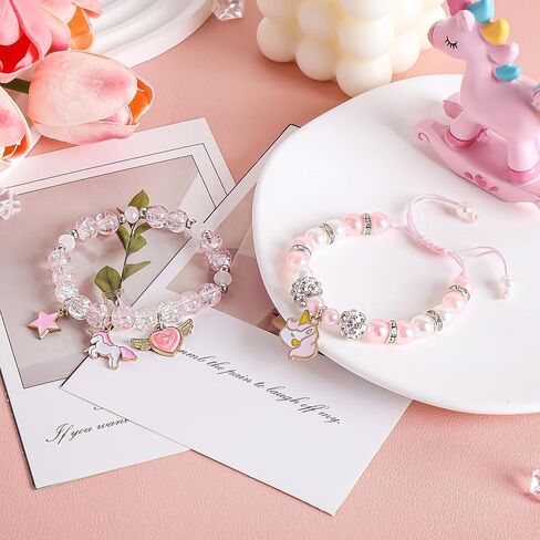 Kawaii Unicorn Bracelet Birthday Gifts for Gir Adjustable Pink Pearl and Crystal Beads Unicorn Decorations Jewelry for 4 5 6 7 8 9 10 11 12 Gir Daughter Granddaughter Niece in Saudi Arabia