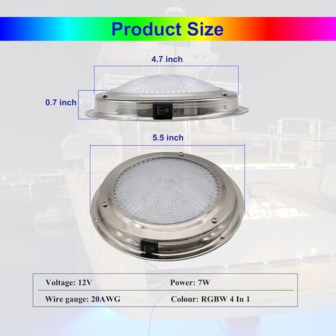 Marine Boat Dome Lights, 7 Inch RGBW LED Boat Cabin Lights with Toggle Switch, LED Boat Interior Lights with Stainless Steel Surface Mount 12V in Kuwait