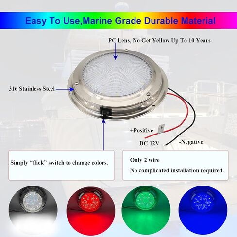 Marine Boat Dome Lights, 7 Inch RGBW LED Boat Cabin Lights with Toggle Switch, LED Boat Interior Lights with Stainless Steel Surface Mount 12V in Kuwait