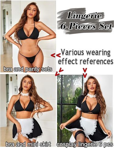 Avidlove Lingerie for Women Cosplay Lingerie Sets Lace Maid Outfit Sexy Costume 6 PCS in Saudi Arabia