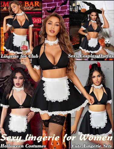 Avidlove Lingerie for Women Cosplay Lingerie Sets Lace Maid Outfit Sexy Costume 6 PCS in Saudi Arabia