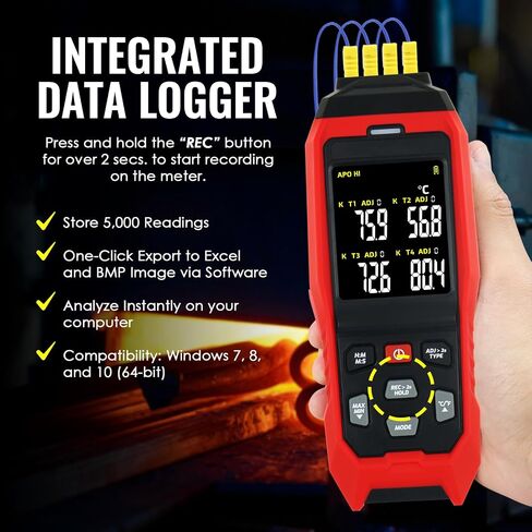 Digital Dual-Channel K/J Type Thermocouple Thermometer with 4 K-Type Probes, Accurate Temperature Range from -328 to 2501°F, HVAC Temperature Meter with Alarm and Adjustable Compensation in Saudi Arabia
