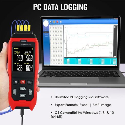 Digital Dual-Channel K/J Type Thermocouple Thermometer with 4 K-Type Probes, Accurate Temperature Range from -328 to 2501°F, HVAC Temperature Meter with Alarm and Adjustable Compensation in Saudi Arabia