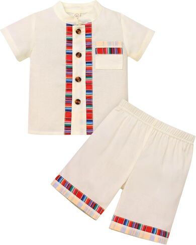 IWEMEK 2PCS Baby Boys Mexican Outfit Short Sleeve Embroidery Fiesta Shirt and Shorts Set Kids Cinco De Mayo Outfit Clothes in Saudi Arabia
