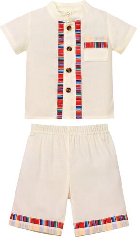 IWEMEK 2PCS Baby Boys Mexican Outfit Short Sleeve Embroidery Fiesta Shirt and Shorts Set Kids Cinco De Mayo Outfit Clothes in Saudi Arabia
