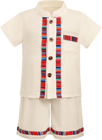 IWEMEK 2PCS Baby Boys Mexican Outfit Short Sleeve Embroidery Fiesta Shirt and Shorts Set Kids Cinco De Mayo Outfit Clothes in Saudi Arabia