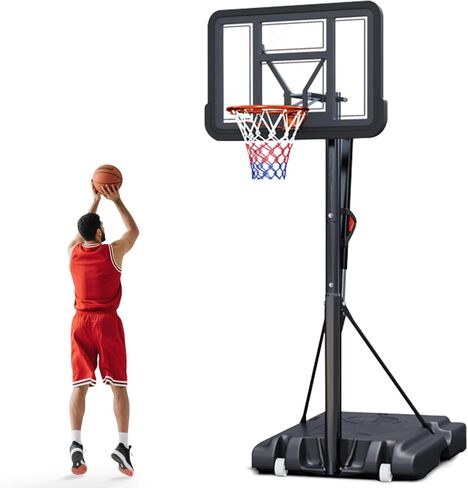 Portable Basketball Hoop,5.5-10FT Height Adjustable Outdoor Basketball Hoop Goal with 44 Inch Impact Backboard and Portable Wheels for Kids Youth Adults Play in Backyard/Courts/Indoor in Saudi Arabia