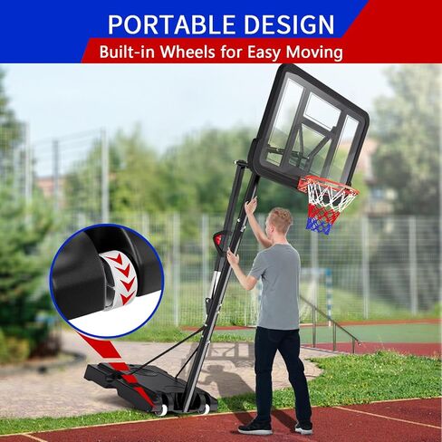 Portable Basketball Hoop,5.5-10FT Height Adjustable Outdoor Basketball Hoop Goal with 44 Inch Impact Backboard and Portable Wheels for Kids Youth Adults Play in Backyard/Courts/Indoor in Saudi Arabia