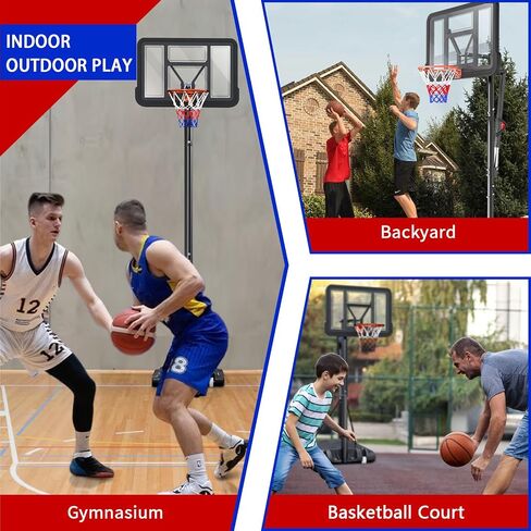 Portable Basketball Hoop,5.5-10FT Height Adjustable Outdoor Basketball Hoop Goal with 44 Inch Impact Backboard and Portable Wheels for Kids Youth Adults Play in Backyard/Courts/Indoor in Saudi Arabia