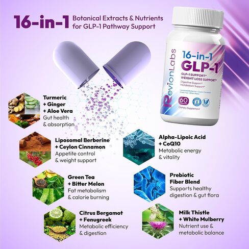 revionlabs glp -1 ملحق فقدان الوزن - مثبط شهية طبيعية للنساء الرجال - معززة GLP1 مع دعم البربرين تفعيل الرغبة الشديدة في Cravings. in Saudi Arabia