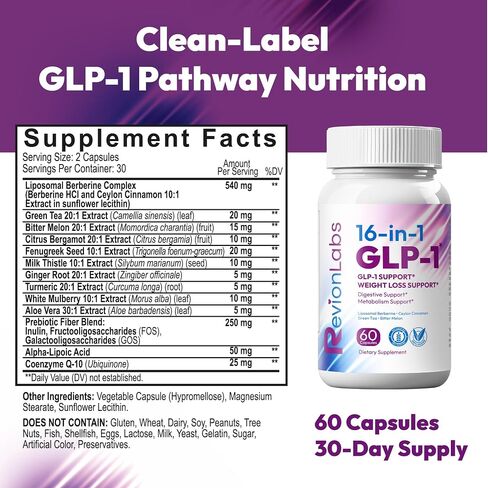 revionlabs glp -1 ملحق فقدان الوزن - مثبط شهية طبيعية للنساء الرجال - معززة GLP1 مع دعم البربرين تفعيل الرغبة الشديدة في Cravings. in Saudi Arabia