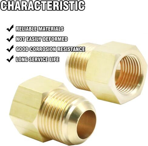 2 Pcs 5/8 SAE Male 1/2 SAE Female Brass Flare Tube Fitting, Pipe Fitting Reducer Gas Adapter Hex Coupling with Tape, Plumbing HVAC Fuel Oil Air Natural Gas Line Pipe Fitting in Saudi Arabia
