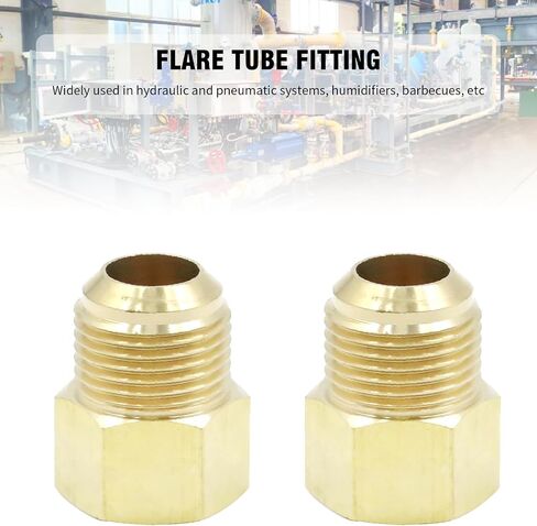 2 Pcs 5/8 SAE Male 1/2 SAE Female Brass Flare Tube Fitting, Pipe Fitting Reducer Gas Adapter Hex Coupling with Tape, Plumbing HVAC Fuel Oil Air Natural Gas Line Pipe Fitting in Saudi Arabia