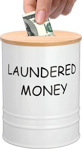 Laundry Room Coin Bank Jar with Money Slot and Wooden Lid, Rustic Farmhouse Laundry Room Decor Cute Piggy Bank Funny Coin Jars, Sturdy Galvanized Iron Money Savings Jars for Home Adult in Saudi Arabia