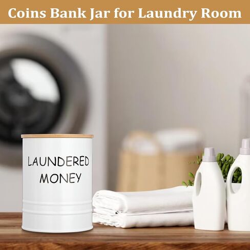 Laundry Room Coin Bank Jar with Money Slot and Wooden Lid, Rustic Farmhouse Laundry Room Decor Cute Piggy Bank Funny Coin Jars, Sturdy Galvanized Iron Money Savings Jars for Home Adult in Saudi Arabia