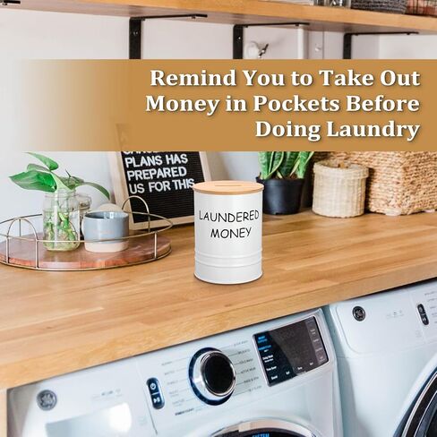 Laundry Room Coin Bank Jar with Money Slot and Wooden Lid, Rustic Farmhouse Laundry Room Decor Cute Piggy Bank Funny Coin Jars, Sturdy Galvanized Iron Money Savings Jars for Home Adult in Saudi Arabia