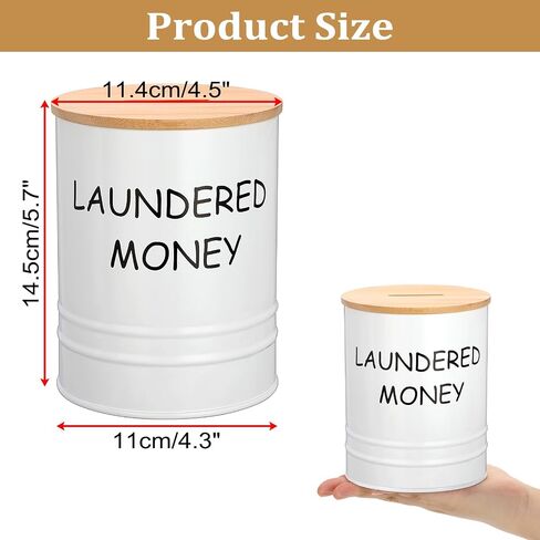 Laundry Room Coin Bank Jar with Money Slot and Wooden Lid, Rustic Farmhouse Laundry Room Decor Cute Piggy Bank Funny Coin Jars, Sturdy Galvanized Iron Money Savings Jars for Home Adult in Saudi Arabia