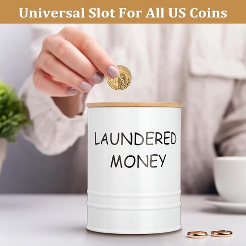 Laundry Room Coin Bank Jar with Money Slot and Wooden Lid, Rustic Farmhouse Laundry Room Decor Cute Piggy Bank Funny Coin Jars, Sturdy Galvanized Iron Money Savings Jars for Home Adult in Saudi Arabia