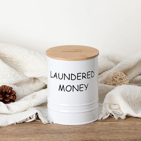 Laundry Room Coin Bank Jar with Money Slot and Wooden Lid, Rustic Farmhouse Laundry Room Decor Cute Piggy Bank Funny Coin Jars, Sturdy Galvanized Iron Money Savings Jars for Home Adult in Saudi Arabia