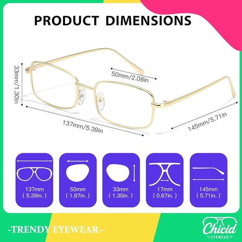 Chicid Fashion Blue Light Glasses for Women, Blocking Eyewear Y2k Office-Siren Aesthetic Rectangle Glasses Metal Frame in Kuwait