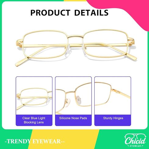 Chicid Fashion Blue Light Glasses for Women, Blocking Eyewear Y2k Office-Siren Aesthetic Rectangle Glasses Metal Frame in Kuwait
