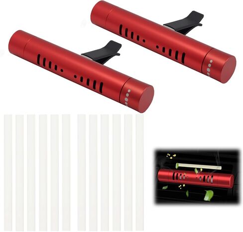2 PCS AIR AIR Sminsive Oil Diffuser Clip مع 12 PCS عصي إعادة ملء الرائحة ، وناشر معطر هواء الألومنيوم المتميز مناسبة للسيارات والمطبخ والمطبخ والحمام وبيوت الحيوانات الأليفة (أحمر) in Saudi Arabia
