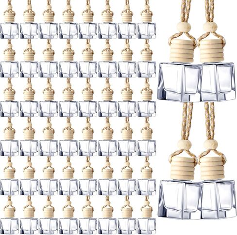 Zubebe 300 pcs 8ml معلق السيارة معطرات الهواء ، زجاجة زجاجة عطر فارغة فارغة زجاجات زجاجية قابلة لإعادة ملء الزيوت العطرية للزيوت العطرية لزخارف الزخارف الداخلية التلقائية (المكعب) in Kuwait