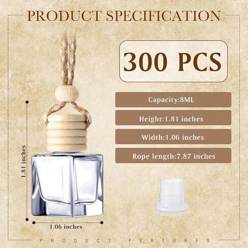 Zubebe 300 pcs 8ml معلق السيارة معطرات الهواء ، زجاجة زجاجة عطر فارغة فارغة زجاجات زجاجية قابلة لإعادة ملء الزيوت العطرية للزيوت العطرية لزخارف الزخارف الداخلية التلقائية (المكعب) in Kuwait