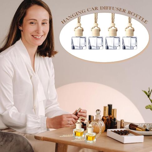 Zubebe 300 pcs 8ml معلق السيارة معطرات الهواء ، زجاجة زجاجة عطر فارغة فارغة زجاجات زجاجية قابلة لإعادة ملء الزيوت العطرية للزيوت العطرية لزخارف الزخارف الداخلية التلقائية (المكعب) in Kuwait