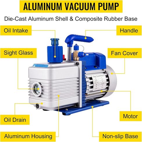 VEVOR Vacuum Pump 4.8CFM 1/4 HP Single Stage HVAC A/C Refrigeration Kit 5PA Ultimate Vacuum Manifold Gauge Set R12 R404A R410A R134A R22 HVAC AC, Manifold Gauge and Hose for Air Conditioning Systems in Kuwait