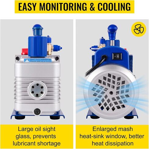 VEVOR Vacuum Pump 4.8CFM 1/4 HP Single Stage HVAC A/C Refrigeration Kit 5PA Ultimate Vacuum Manifold Gauge Set R12 R404A R410A R134A R22 HVAC AC, Manifold Gauge and Hose for Air Conditioning Systems in Kuwait