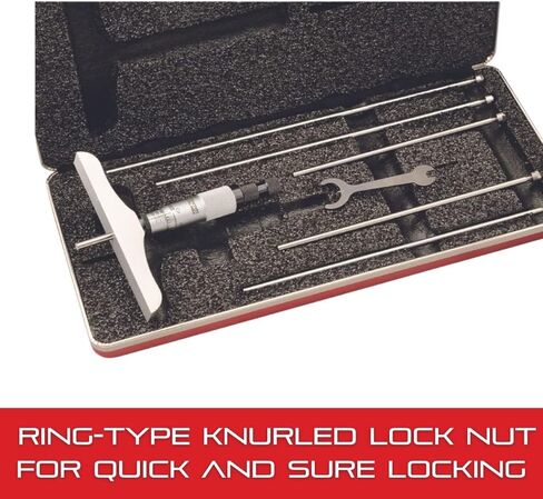 Starrett Micrometer Depth Gage with Ring-Type Knurled Lock Nut, Combination Ratchet and Speeder - Quick and Easy Adjustment, 0-3" Range, 001" Graduations - 440Z-3RL in Saudi Arabia