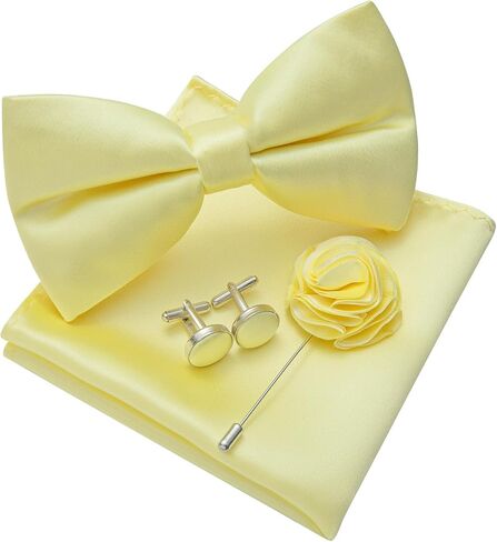Bow Ties for Men Solid Color Pre-tied Silk Bowtie and Pocket Square Cufflinks Lapel Pin Set Tuxedo Wedding Party 4PCS in Kuwait