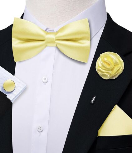 Bow Ties for Men Solid Color Pre-tied Silk Bowtie and Pocket Square Cufflinks Lapel Pin Set Tuxedo Wedding Party 4PCS in Kuwait