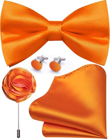 Bow Ties for Men Solid Color Pre-tied Silk Bowtie and Pocket Square Cufflinks Lapel Pin Set Tuxedo Wedding Party 4PCS in Kuwait