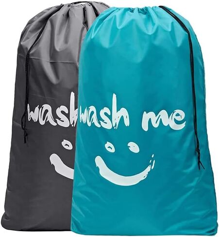 2 Pack Heavy Duty Travel Laundry Bags-Waterproof Drawstring Dirty Clothes Organizer for Camping,Gym&Hotels,Fits Laundry Baskets,Reusable Washable Storage Bags,Black+Blue. in Saudi Arabia