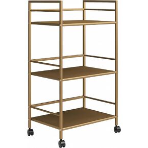 Novogratz Helix 3 Shelf Metal Rolling Utility Cart, Gold
