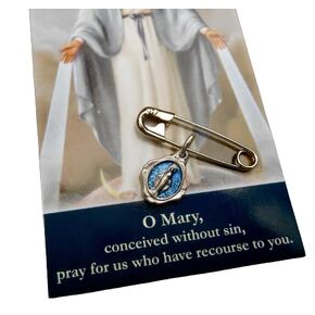 TINY Miraculous Medal Safety Pin, Happy Marriage Protection Pin, Undergarment Pin, Something Blue, Catholic Wedding, Blue Miraculous Medal