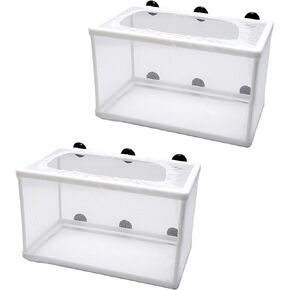 2 Pack Fish Tank Breeder Net,Fish Isolation Breeding Hatching Box, Plastic Frame Hatching Box Separation Net Breeding Box with Suction Cup for Aquarium