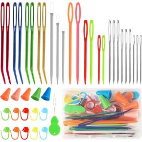 43pcs Yarn Needle Set, Colorful Large Eye Blunt Needles Weaving Hand Sewing Needle Bent Tapestry Needle with Needle Threader, Knitting Markers, Storage Box for Knitting Crochet